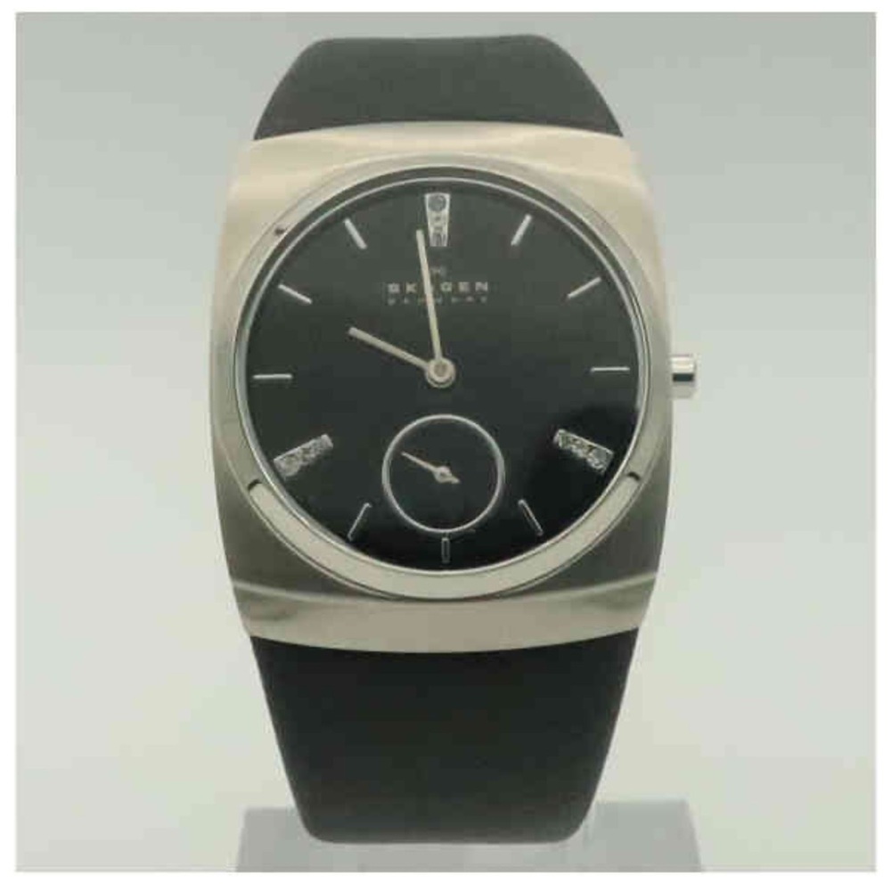 NWT Skagen Women’s Steel Swarovski Crystal Black Leather Watch